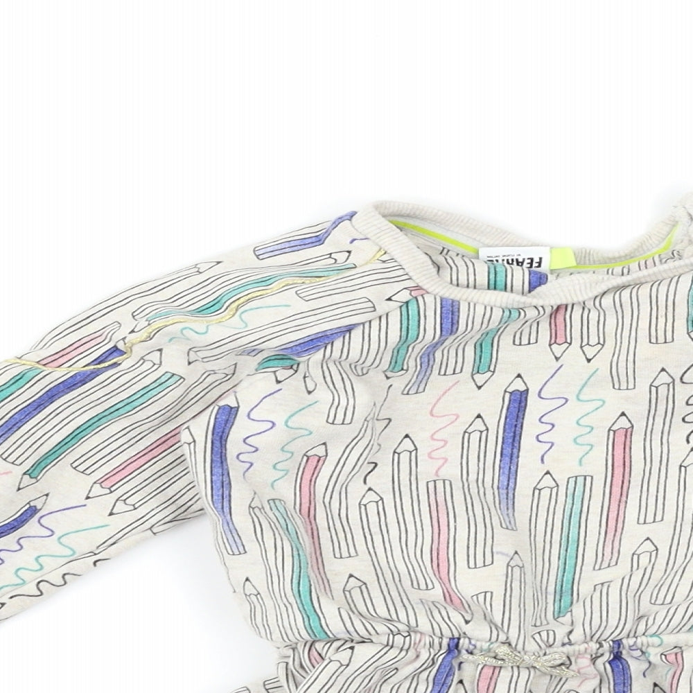 Close-up detail of Boots Mini Club girls’ grey jumper dress, size 18-24, months - fearne cotton pencil print