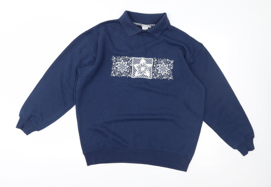 Para Womens Blue Floral  Pullover Sweatshirt Size S