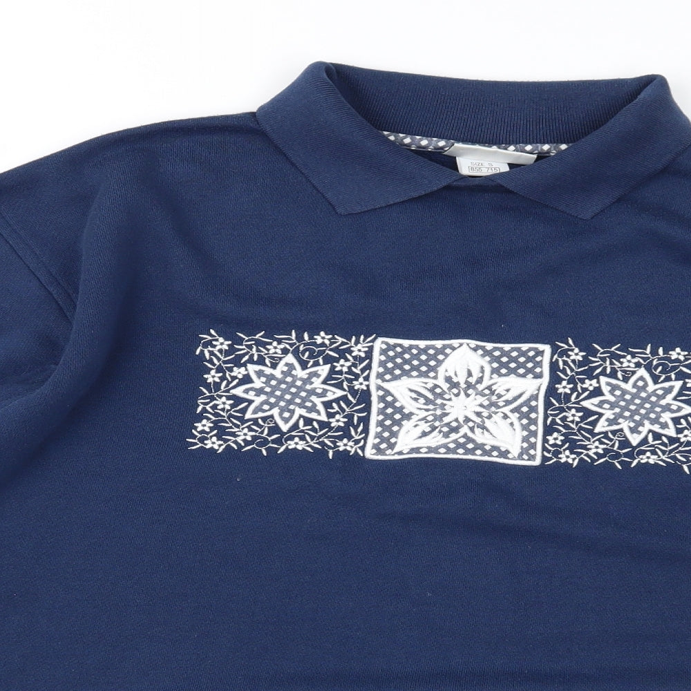 Para Womens Blue Floral  Pullover Sweatshirt Size S