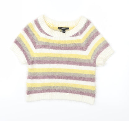 Front view of Forever 21 women’s multicoloured striped knit jumper, size L