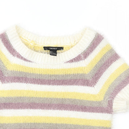 Close-up detail of Forever 21 women’s multicoloured striped knit jumper, size L