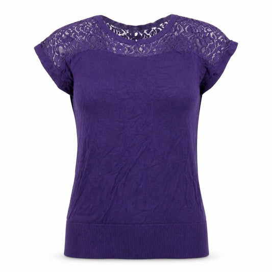 Front view of Kaliko women’s purple jumper, size UK 12, - lace detail