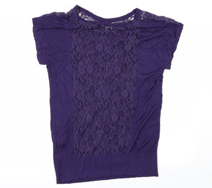 Back view of Kaliko women’s purple jumper, size UK 12, - lace detail