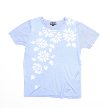 Additional front view of Casamia women’s blue floral basic blouse, size S