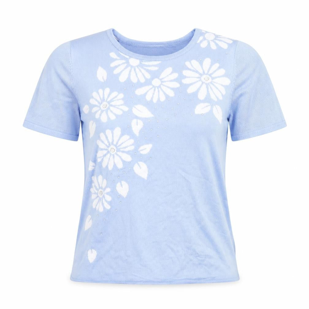 Casamia Womens Blue Floral Basic Blouse Size S