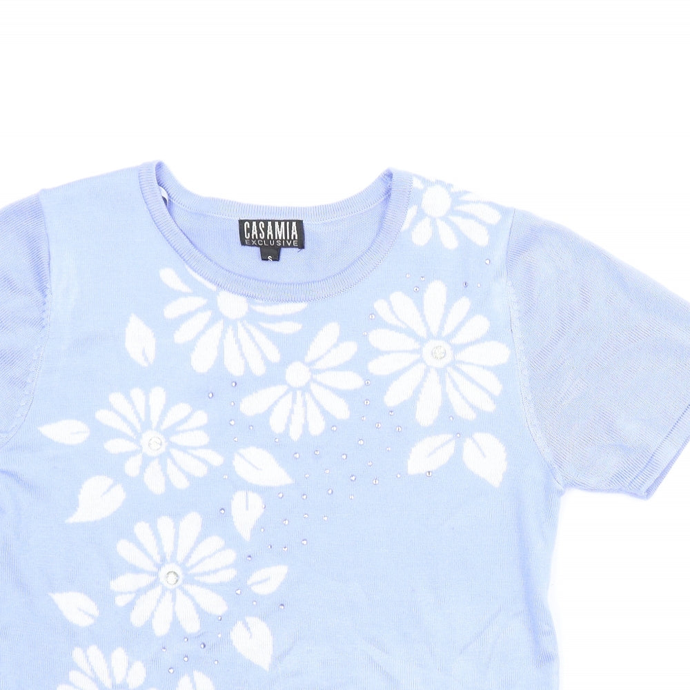 Casamia Womens Blue Floral  Basic Blouse Size S