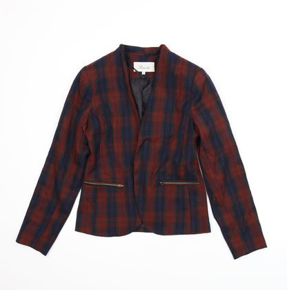 Front view of Peacocks women’s red plaid jacket, size UK 10
