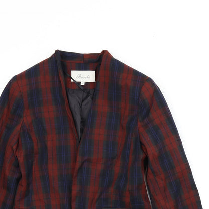 Close-up detail of Peacocks women’s red plaid jacket, size UK 10