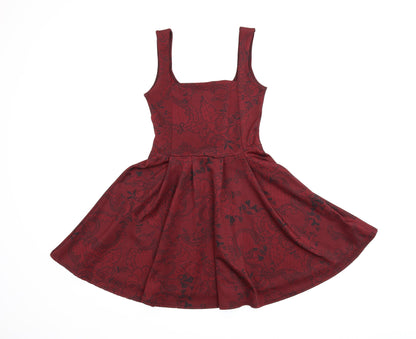 Preloved Boohoo Womens Red Floral  Trapeze & Swing  Size 8 - Front