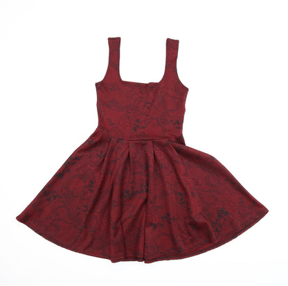 Preloved Boohoo Womens Red Floral  Trapeze & Swing  Size 8 - Back