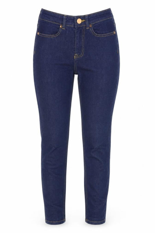 Front view of Oasis women’s blue denim skinny jeans, size UK 6, 28-inch leg