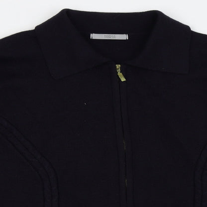 Close-up detail of Marks & Spencer women’s blue full zip jumper, size UK 16