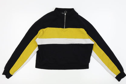 Front view of New Look girls’ black striped jumper, size 12-13, years