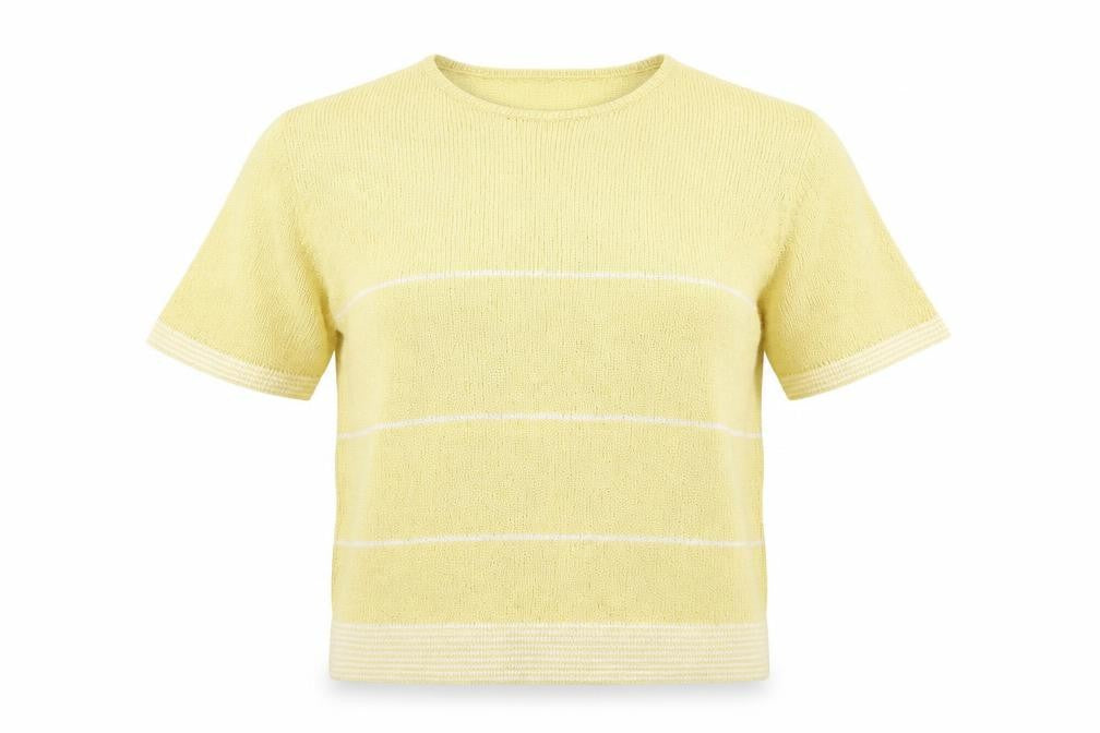 Bonmarché Womens Yellow Striped Basic T-Shirt Size M