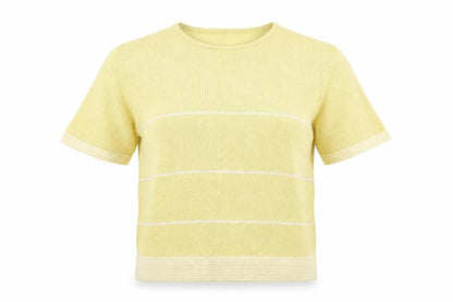 Front view of Bonmarché women’s yellow striped basic t-shirt, size M