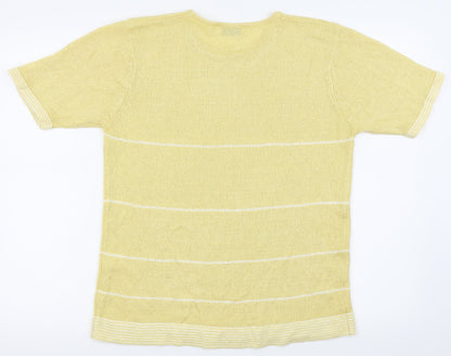 Back view of Bonmarché women’s yellow striped basic t-shirt, size M