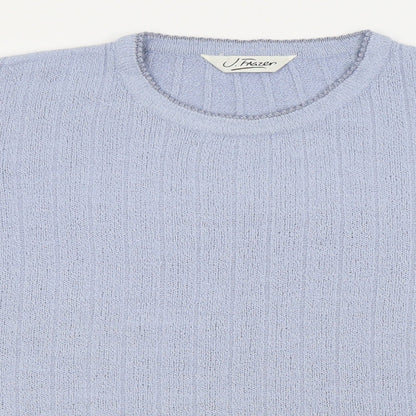 Close-up detail of j.frazer women’s blue basic t-shirt, size UK 14