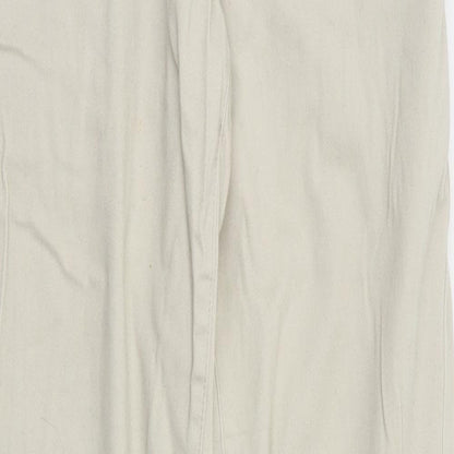 Close-up detail of Stradivarius women’s beige trousers, size UK 38, 29-inch leg