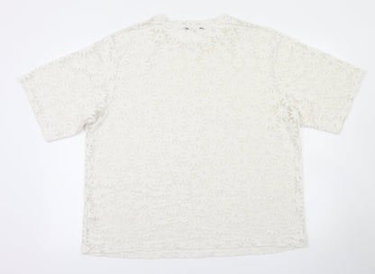 Back view of South women’s silver floral basic t-shirt, size UK 16