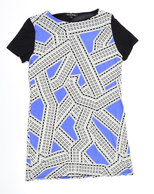 micha Womens Blue Argyle/Diamond  Fit & Flare  Size M