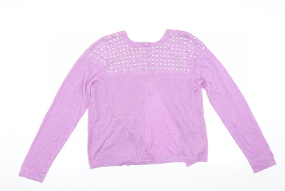 Additional front view of Be Beau women’s purple jumper, size UK 18, - open back
