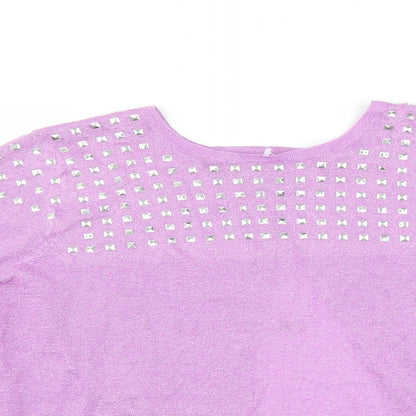 Close-up detail of Be Beau women’s purple jumper, size UK 18, - open back