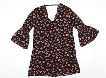 Preloved Noisy may Womens Black Floral  Shift  Size S - Front