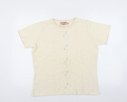 Additional front view of EWM women’s ivory jumper, size M, - floral embroidery
