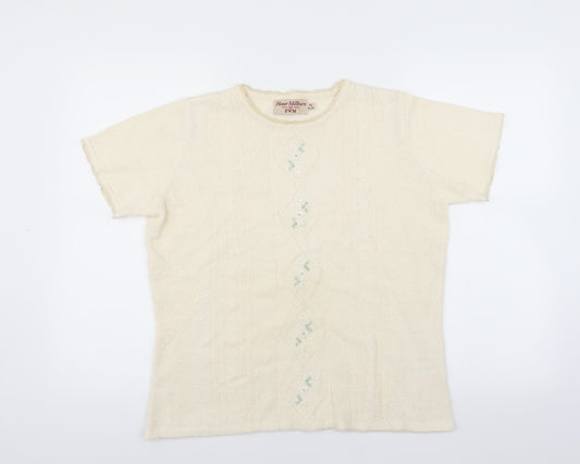 EWM Womens Ivory   Pullover Jumper Size M  - Floral embroidery