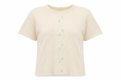 Front view of EWM women’s ivory jumper, size M, - floral embroidery