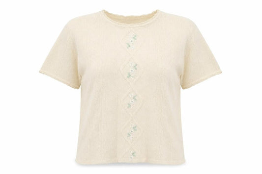 Front view of EWM women’s ivory jumper, size M, - floral embroidery
