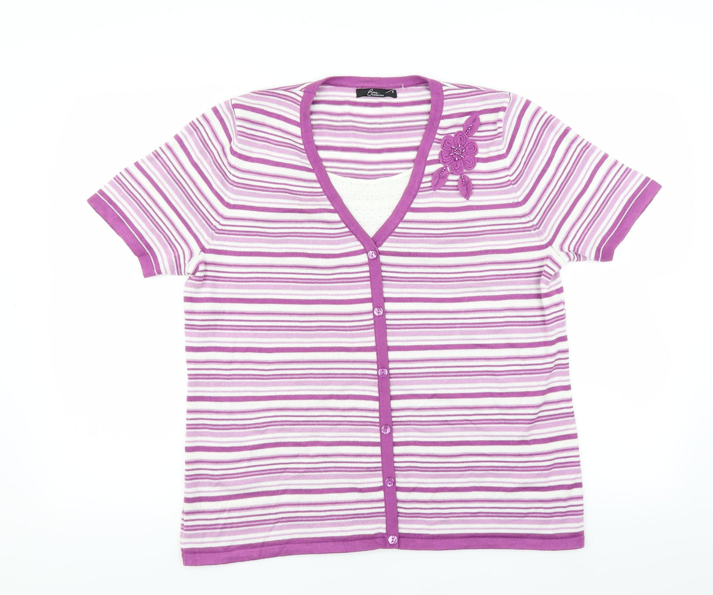 BM Collection Womens Purple Striped  Pullover Jumper Size M
