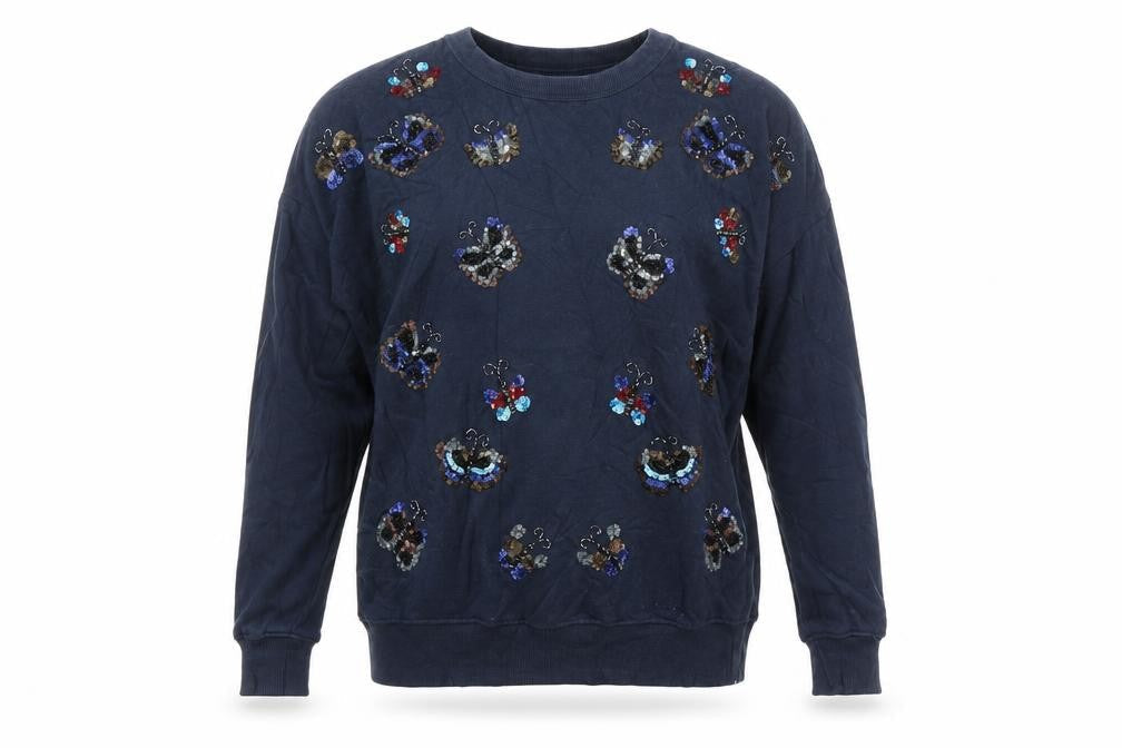 Pull&Bear Womens Blue   Pullover Sweatshirt Size S  - beaded butterflies