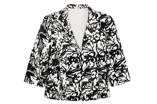 Front view of Preworn women’s white jacket coat, size UK 16