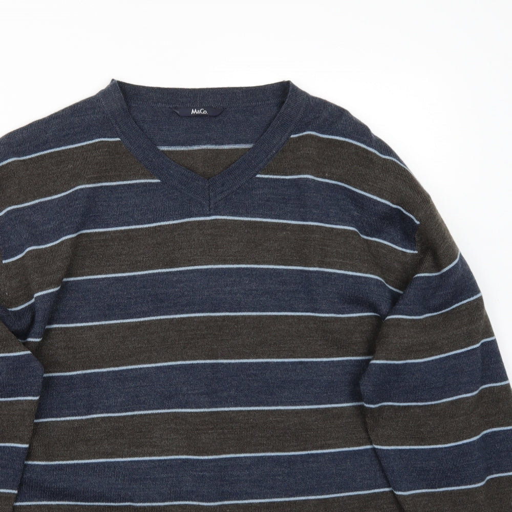 M&Co Womens Blue Striped  Pullover Jumper Size L