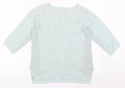 Front view of Per Una women’s blue jumper, size UK 10