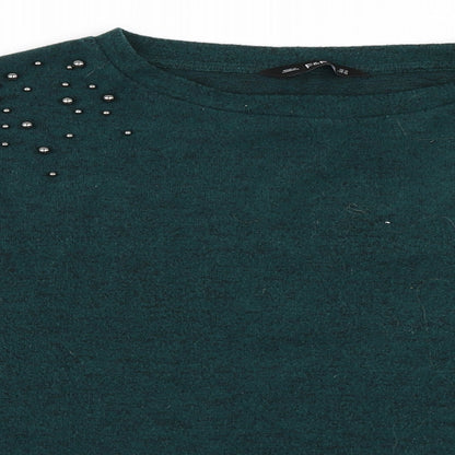 Close-up detail of F&F women’s green jumper, size UK 14