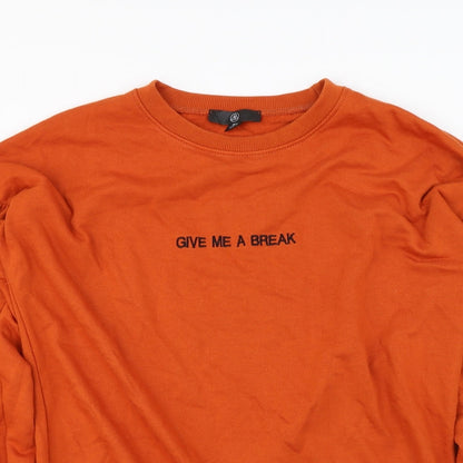 Close-up detail of Misguided women’s orange jumper, size UK 6