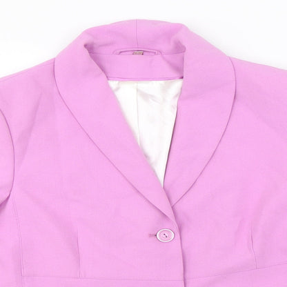 Close-up detail of Anna rose women’s purple jacket blazer, size UK 16