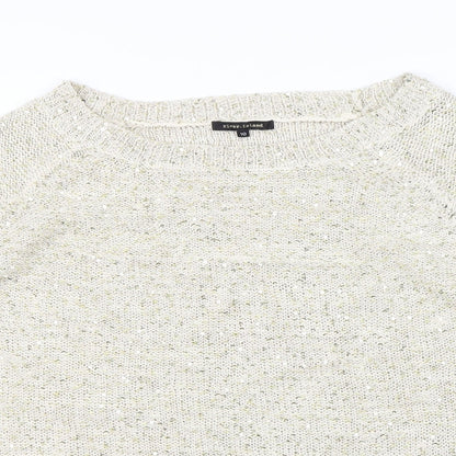 Close-up detail of River Island women’s ivory jumper, size UK 10