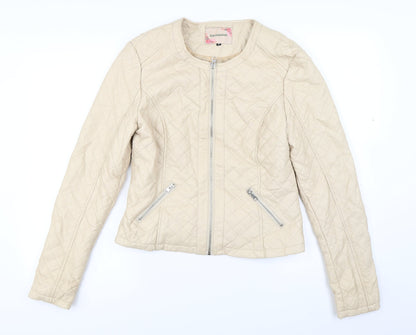 Additional front view of Internationale women’s beige jacket coat, size UK 12