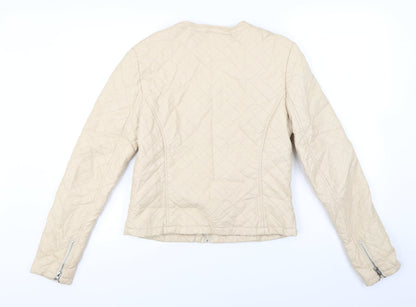 Back view of Internationale women’s beige jacket coat, size UK 12