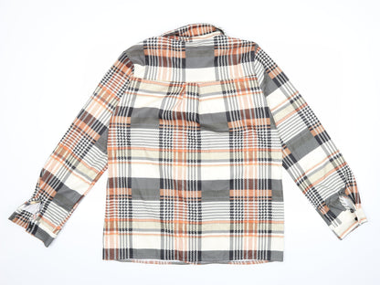 Back view of Preworn women’s orange check basic button-up, size 3XL
