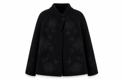 Front view of Kenar women’s black overcoat coat, size S