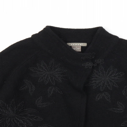 Close-up detail of Kenar women’s black overcoat coat, size S