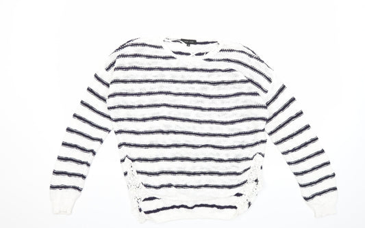 New Look Womens White Striped Knit Pullover Jumper Size 10