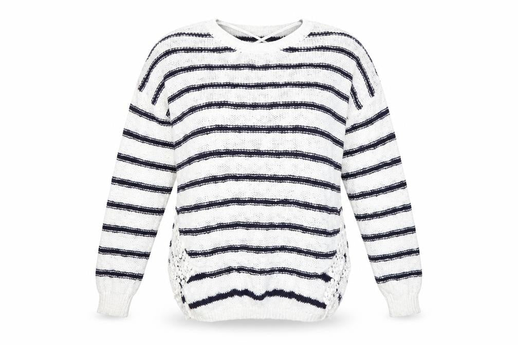 New Look Womens White Striped Knit Pullover Jumper Size 10