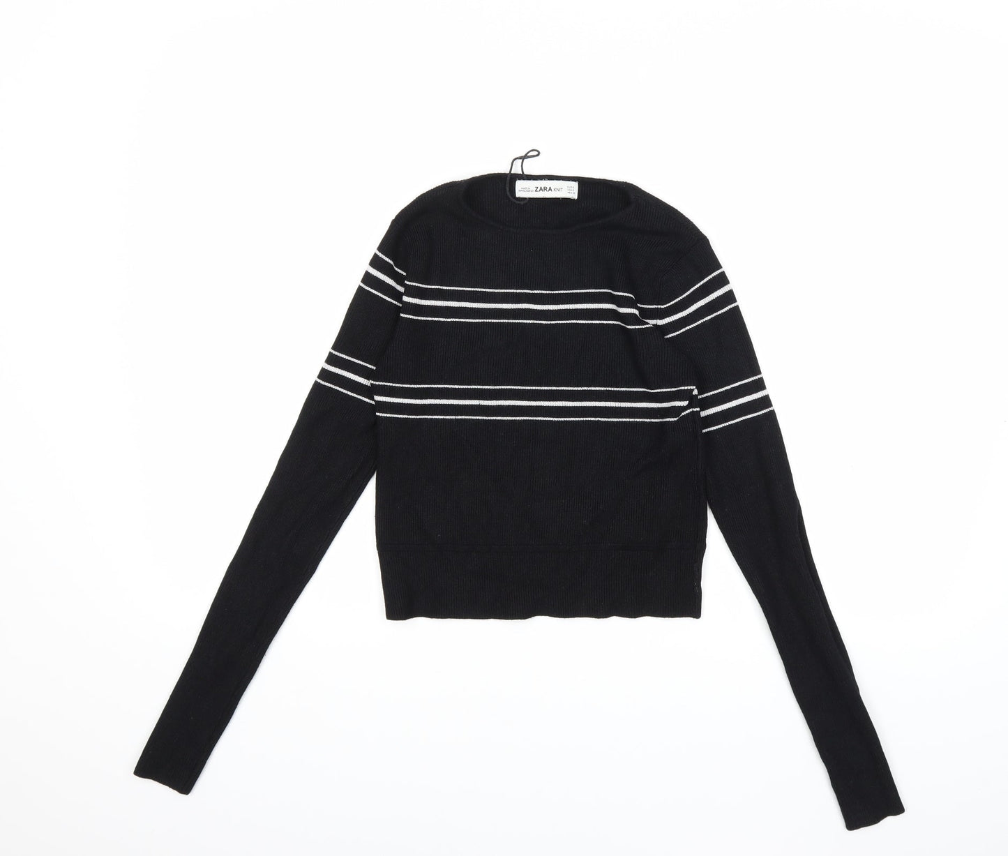 Zara Womens Black Striped Knit Pullover Jumper Size S