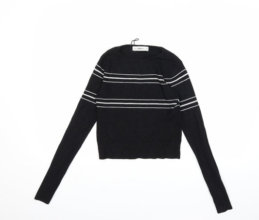 Zara Womens Black Striped Knit Pullover Jumper Size S