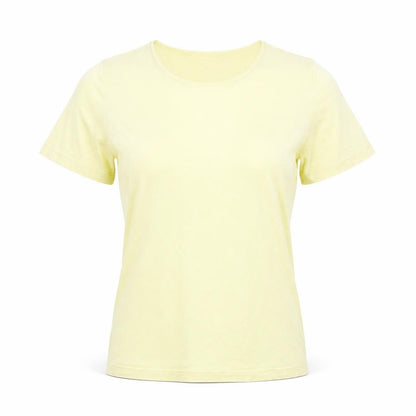 Front view of delmond women’s yellow basic t-shirt, size UK 10